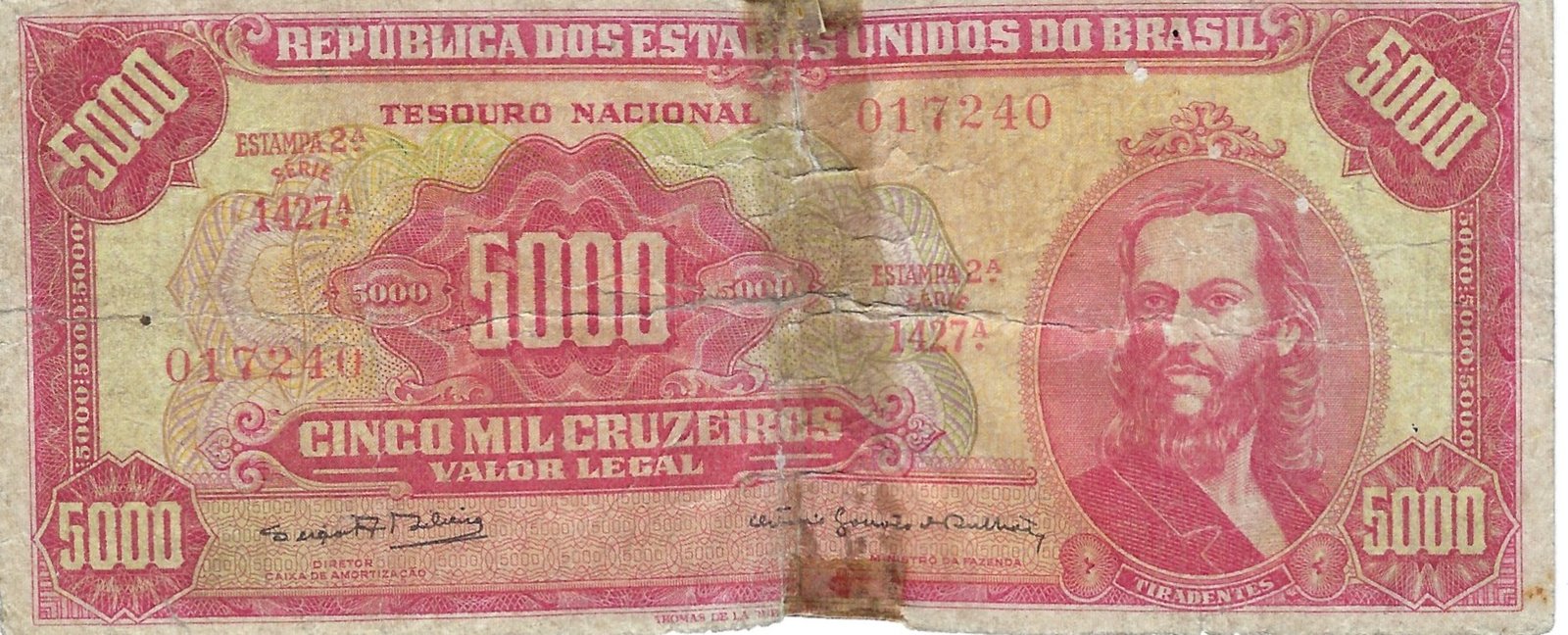 5000 Cruzeiros (Thesouro Nacional; 2nd print) - Lote 9 - Leilão aberto de moedas e cédulas