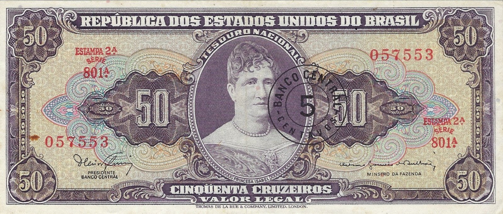 5 Centavos (overprinted on P# 179) - Lote 13 - Próximo leilão de moedas e cédulas