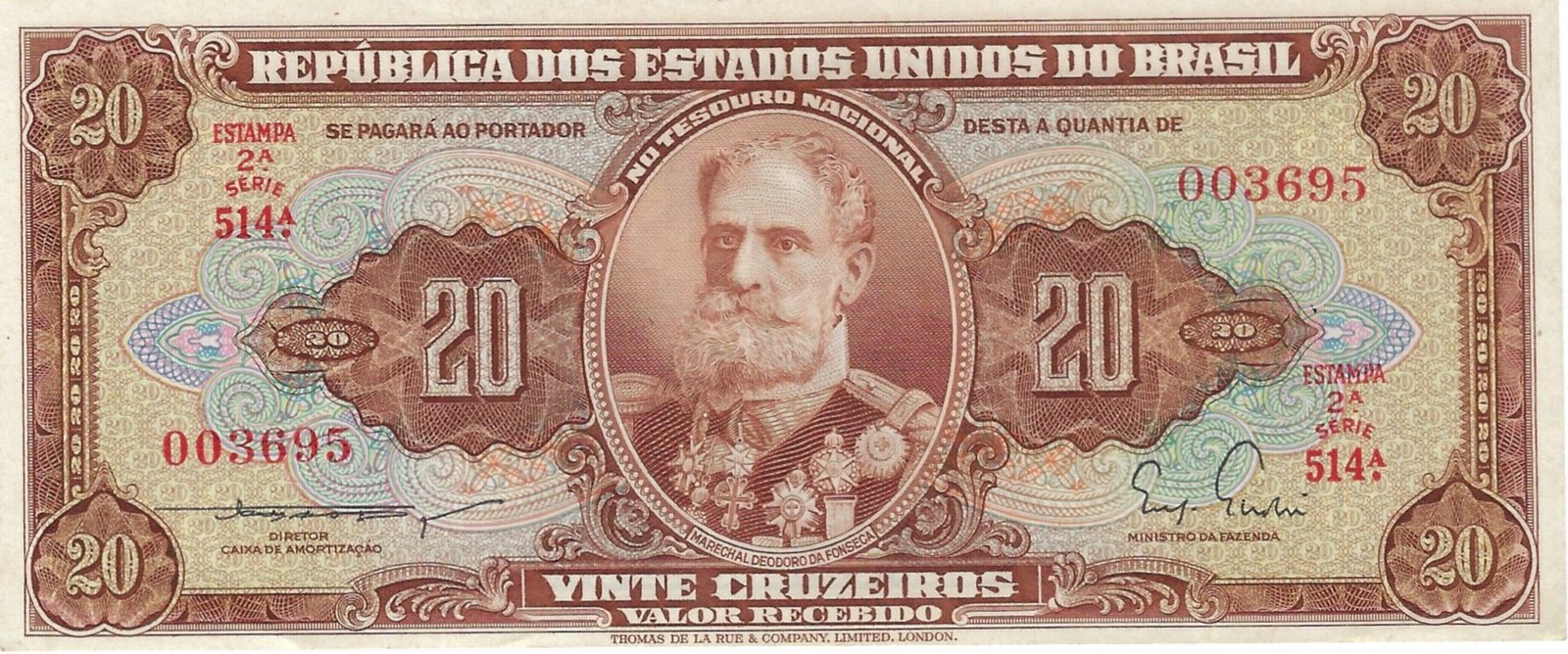 20 Cruzeiros (Thesouro Nacional; 2nd print; "Valor Recebido") - Lote 15 - Próximo leilão de moedas e cédulas